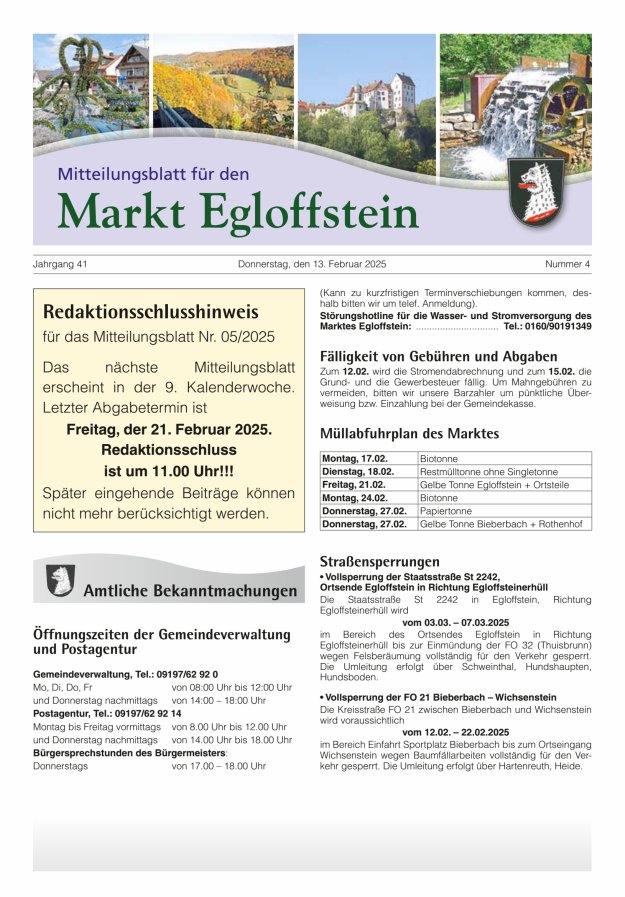 Mitteilungsblatt für den Markt Egloffstein Titelblatt 04/2025