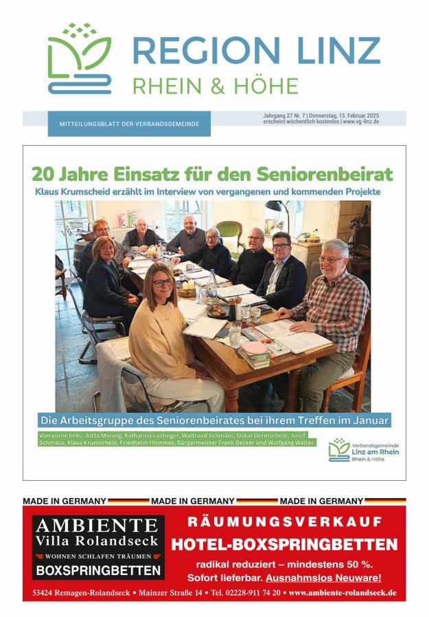 Unsere Verbandsgemeinde Linz am Rhein Titelblatt 07/2025