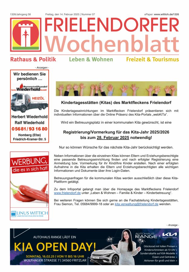 Frielendorfer Wochenblatt Titelblatt 07/2025
