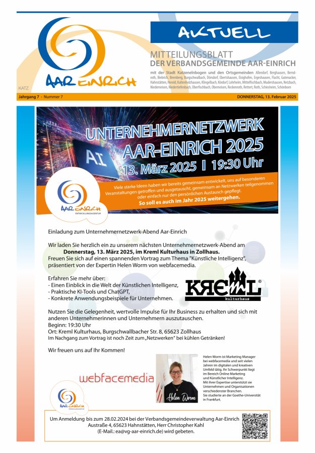 Mitteilungsblatt der Verbandsgemeinde Aar-Einrich Ausgabe Katzenelnbogen Titelblatt 07/2025