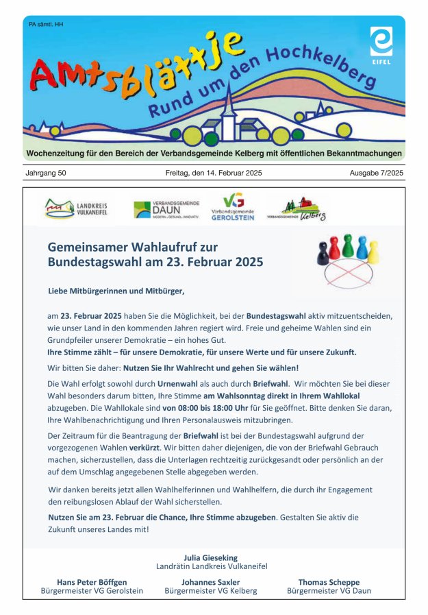 Amtsblättje - Rund um den Hochkelberg Titelblatt 07/2025
