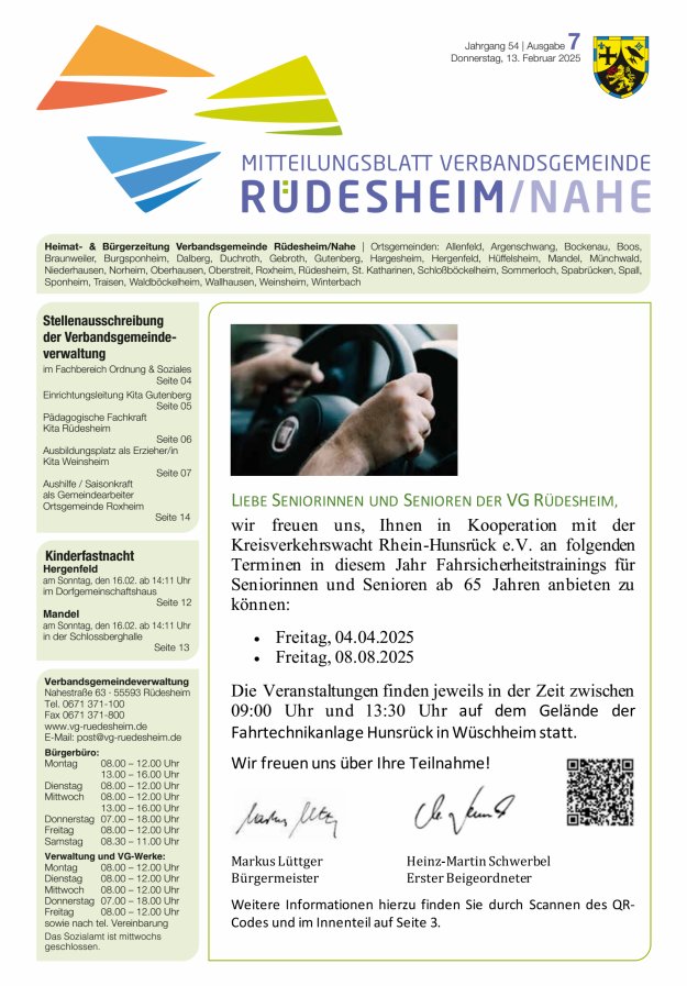 Mitteilungsblatt Verbandsgemeinde Rüdesheim und zugehörige Ortsgemeinden Titelblatt 07/2025