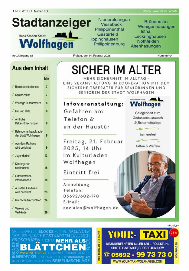 Wolfhager Stadtanzeiger Titelblatt 04/2025