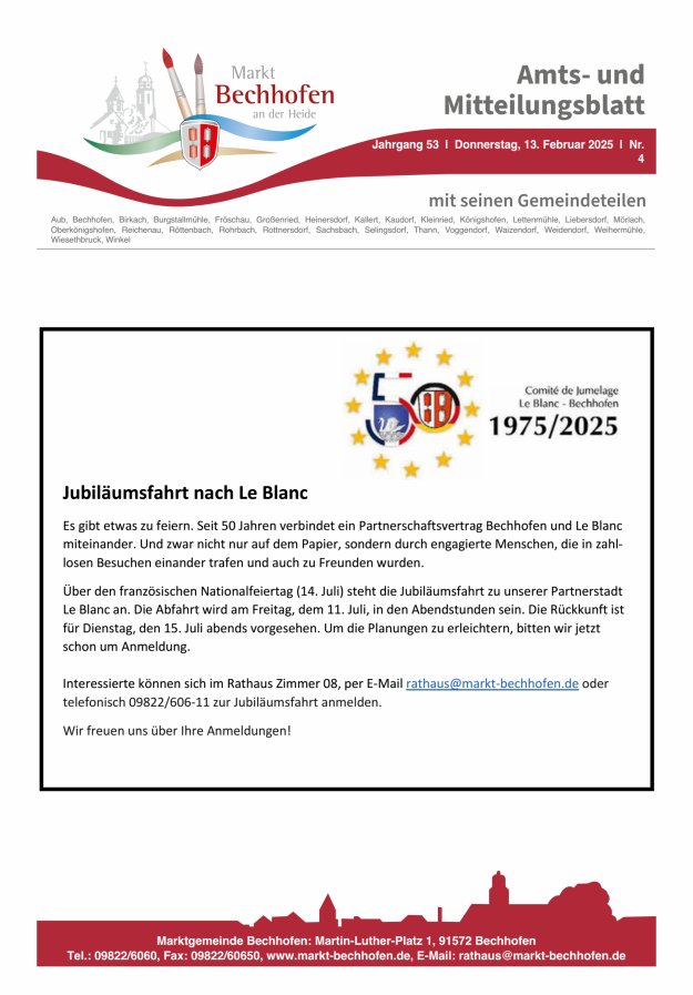 Amts- und Mitteilungsblatt für den Markt Bechhofen Titelblatt 04/2025