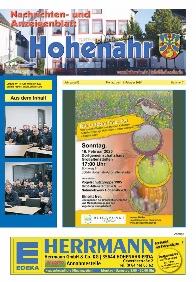 Nachrichten- und Anzeigenblatt für die Gemeinde Hohenahr Titelblatt 07/2025
