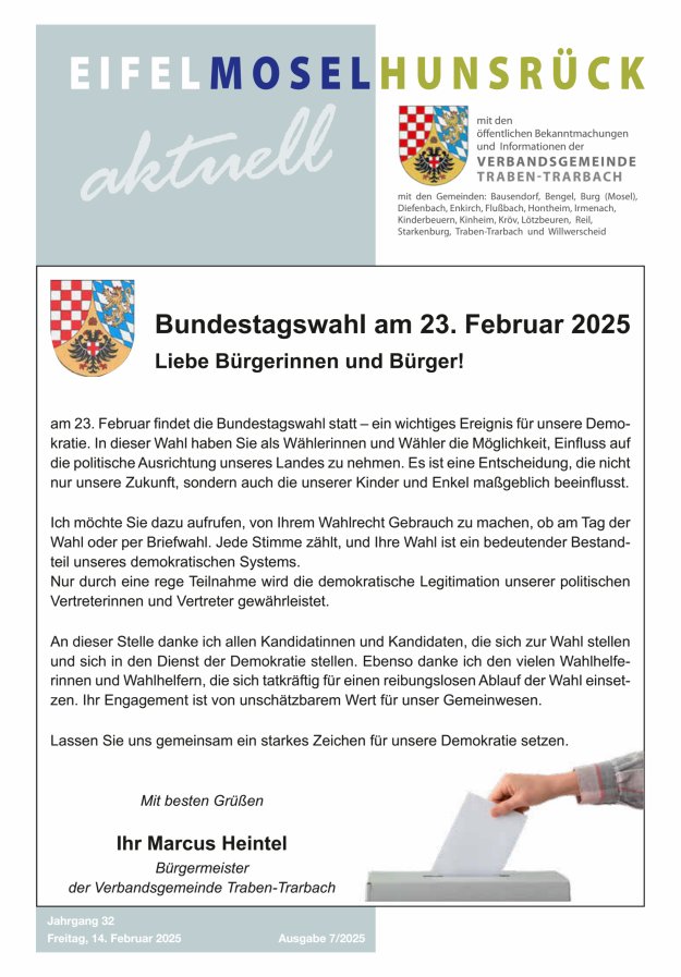 Eifel-Mosel-Hunsrück aktuell VG Traben-Trarbach Titelblatt 07/2025