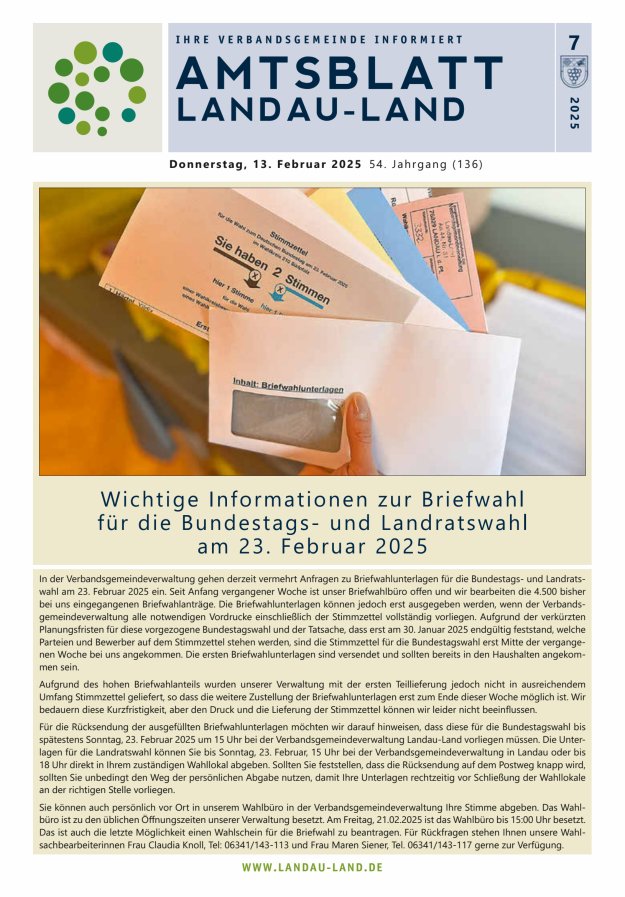 Amtsblatt VG Landau-Land Titelblatt 07/2025