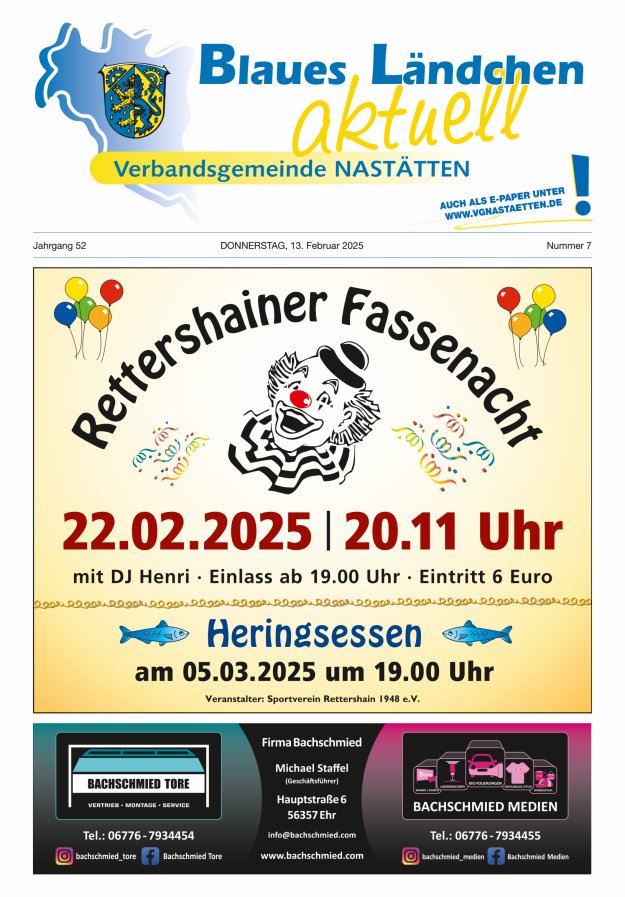 Blaues Ländchen aktuell - Heimat- u Bürgerzeitung VG Nastätten Titelblatt 07/2025