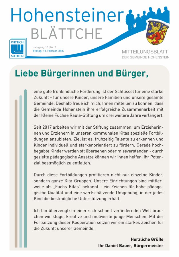 Hohensteiner Blättche Titelblatt 07/2025