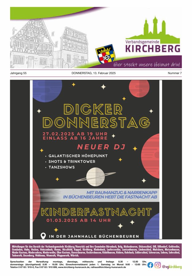 Mitteilungen der Verbandsgemeinde Kirchberg Hunsrück Titelblatt 07/2025