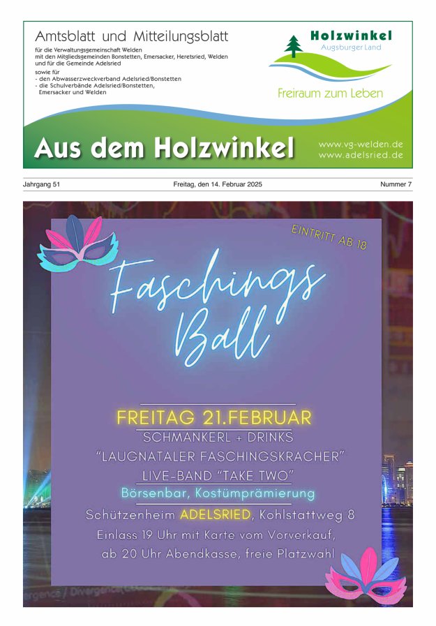 Aus dem Holzwinkel Amtsblatt u Mitteilungsblatt f VG Welden u GemAdelsried Titelblatt 07/2025