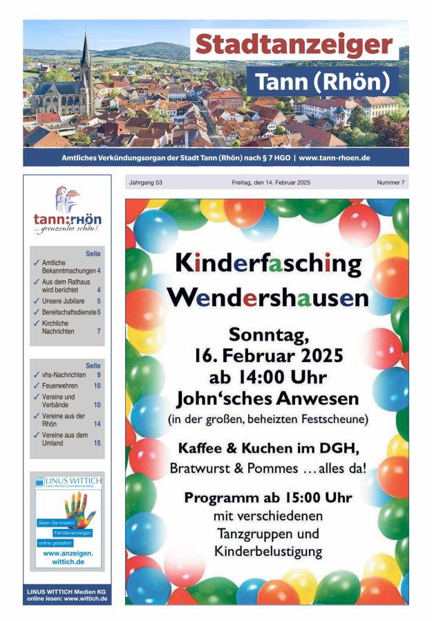 Stadtanzeiger Tann (Rhön) Titelblatt 07/2025