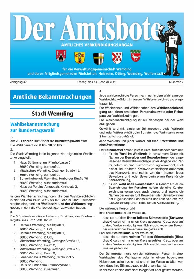 Der Amtsbote - Wemding Verwaltungsgemeinschaft Titelblatt 07/2025