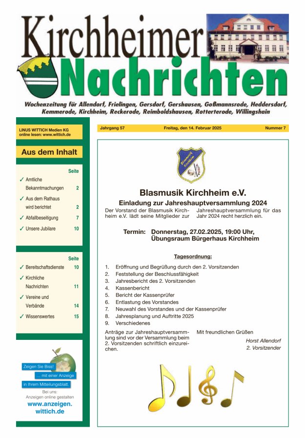 Kirchheimer Nachrichten Titelblatt 07/2025
