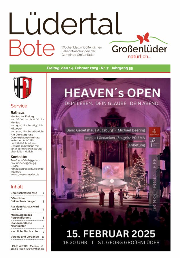 Wochenblatt mit öffentlichen Bekanntmachungen der Gemeinde Großenlüder Titelblatt 07/2025