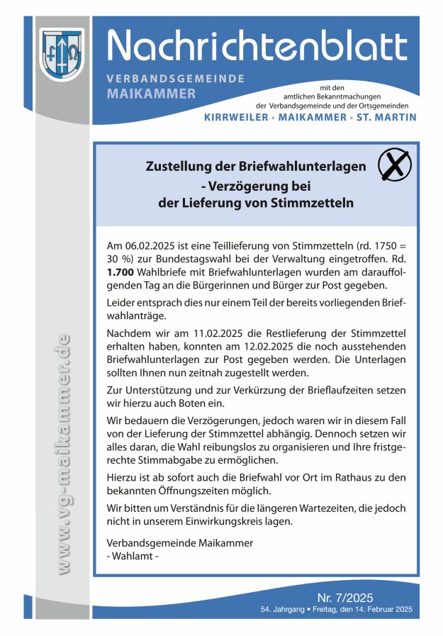 Nachrichtenblatt VG Maikammer Titelblatt 07/2025