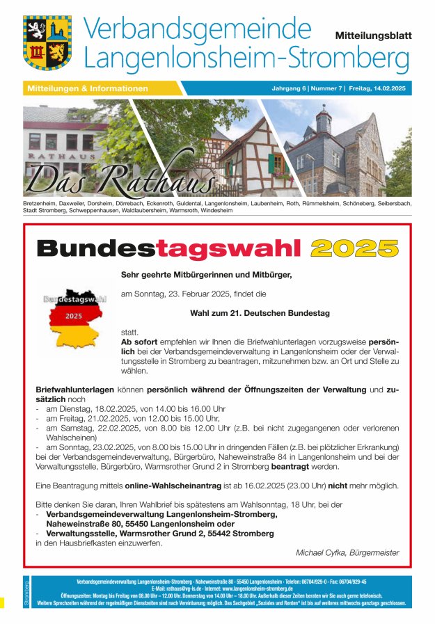 Das Rathaus - MTB d VG Langenlonsheim-Stromberg  Titelblatt 07/2025