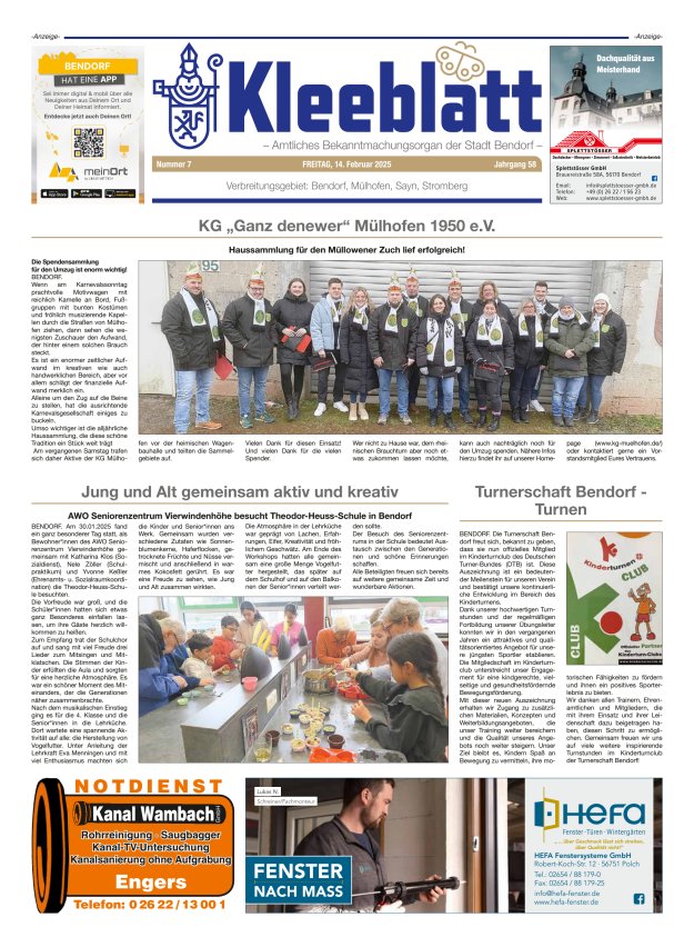 Kleeblatt - Amtliches Bekanntmachungsorgan der Stadt Bendorf Titelblatt 07/2025