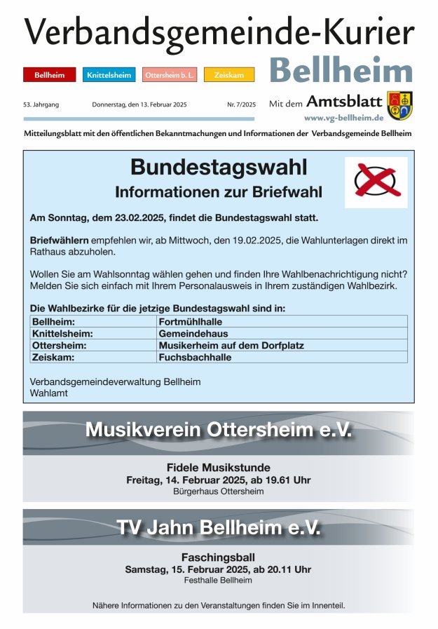 Verbandsgemeinde-Kurier Bellheim Titelblatt 07/2025