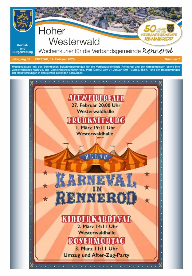 Hoher Westerwald - Wochenkurier für die Verbandsgemeinde Rennerod Titelblatt 07/2025
