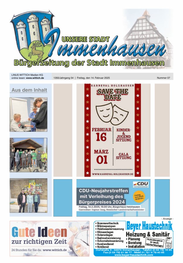 Unsere Stadt Immenhausen Titelblatt 07/2025