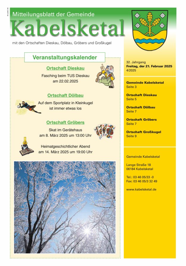 Amtsblatt der Gemeinde Kabelsketal mit den Ortsteilen Titelblatt 04/2025