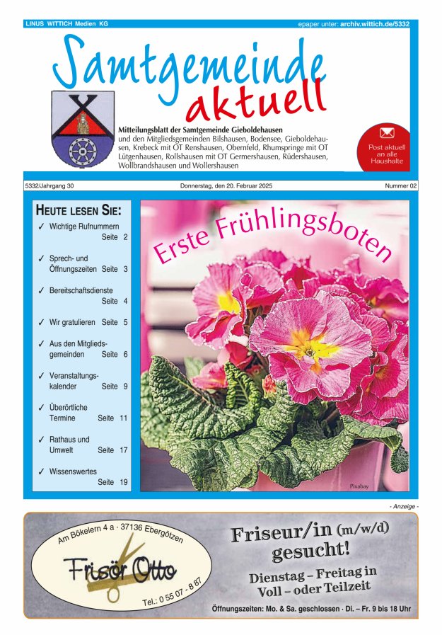 Samtgemeinde aktuell Gieboldehausen Titelblatt 02/2025