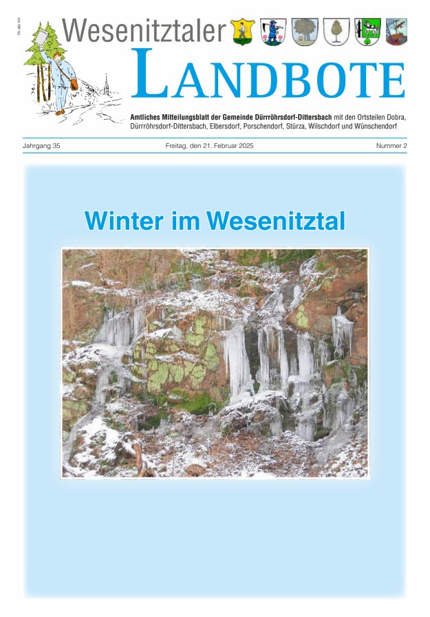 Wesenitztaler Landbote – Amtliches Mitteilungsblatt der Gemeinde Dürrröhrsdorf-Dittersbach Titelblatt 02/2025