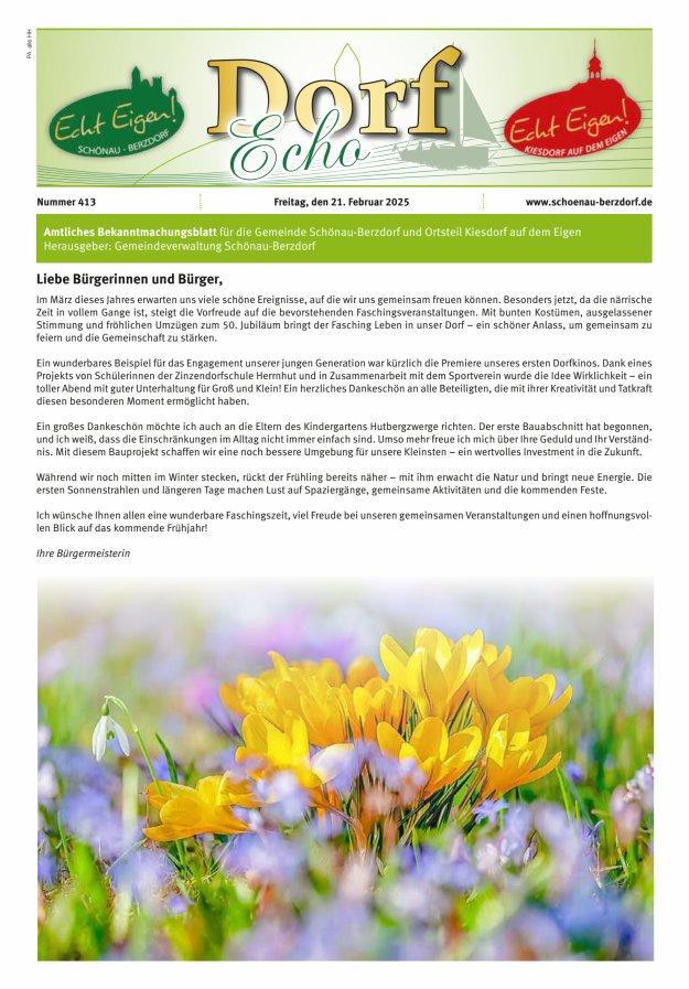 Dorfecho Amtliches Bekanntmachungsblatt für die Gemeinde Schönau-Berzdorf und OT Titelblatt 413/2025