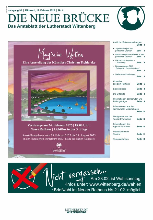 Die neue Brücke – Das Amtsblatt der Lutherstadt Wittenberg Titelblatt 04/2025