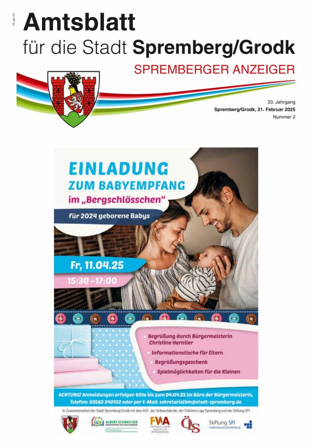 Amtsblatt für die Stadt Spremberg/Grodk – Spremberger Anzeiger Titelblatt 02/2025
