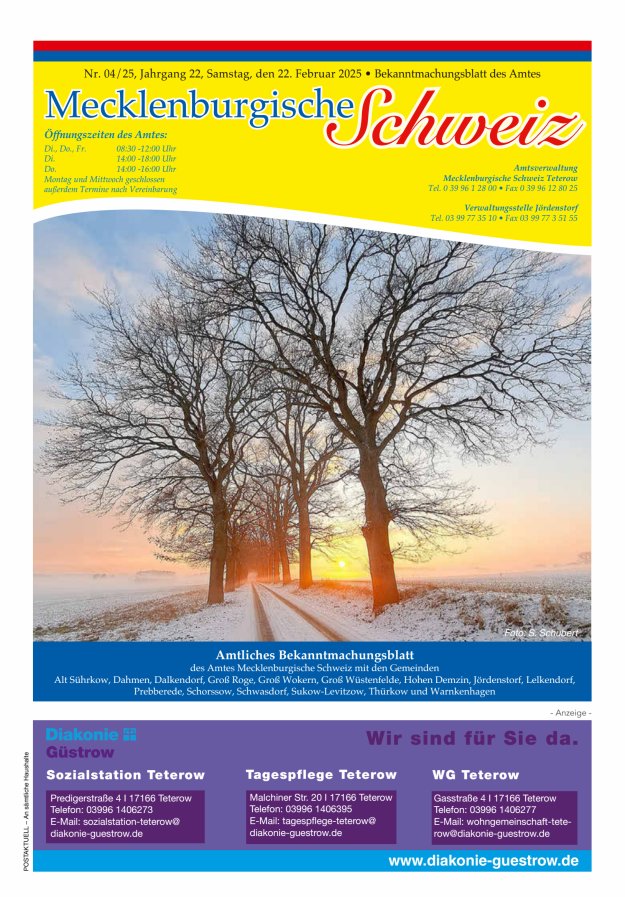 Bekanntmachungsblatt des Amtes Mecklenburgische Schweiz Titelblatt 04/2025