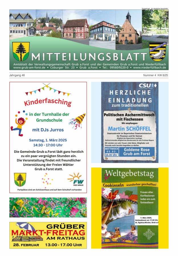 Amts- und Mitteilungsblatt der VGem Grub a.Forst Titelblatt 04/2025