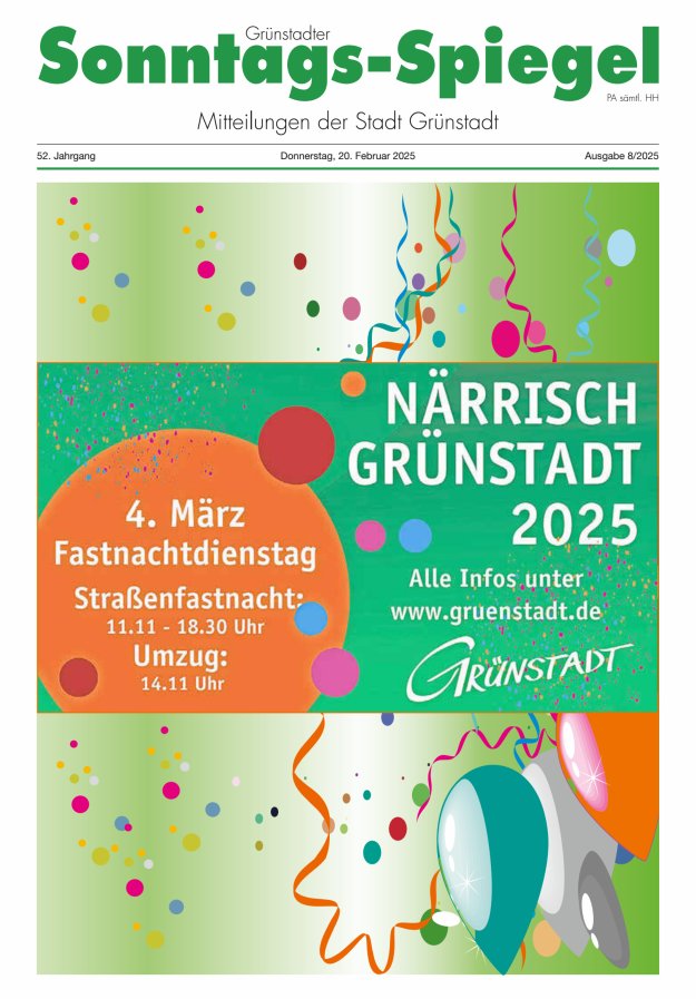 Grünstadter Sonntags-Spiegel Titelblatt 08/2025