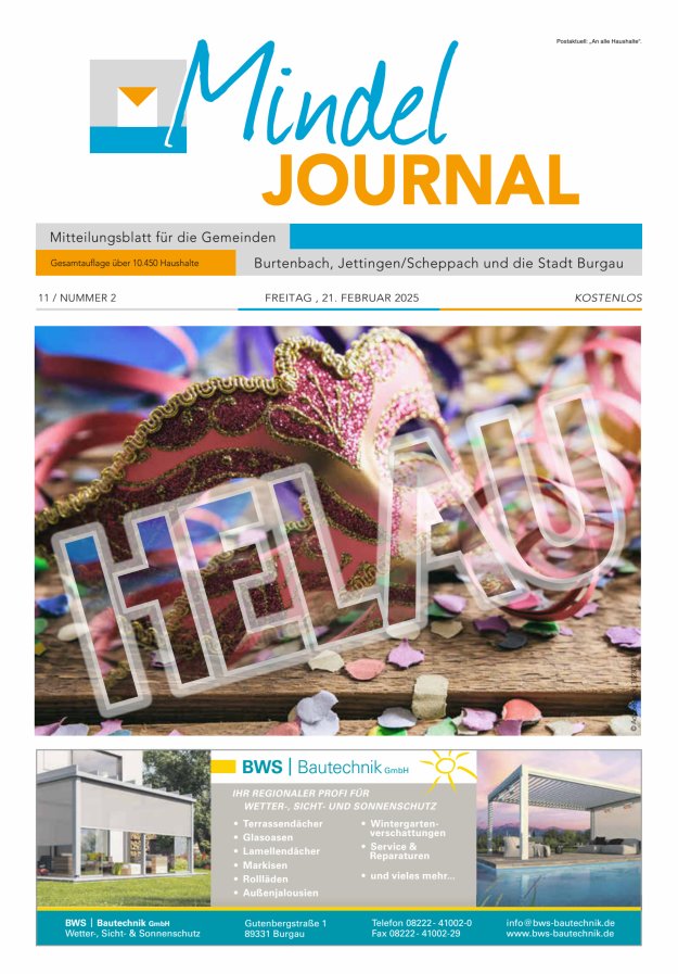 Mindeljournal Freies Blatt für Burgau Burtenbach Jettingen-Scheppach Titelblatt 02/2025