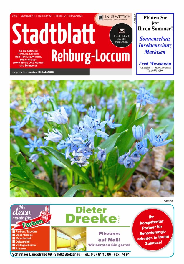 Stadtblatt Rehburg-Loccum Titelblatt 02/2025