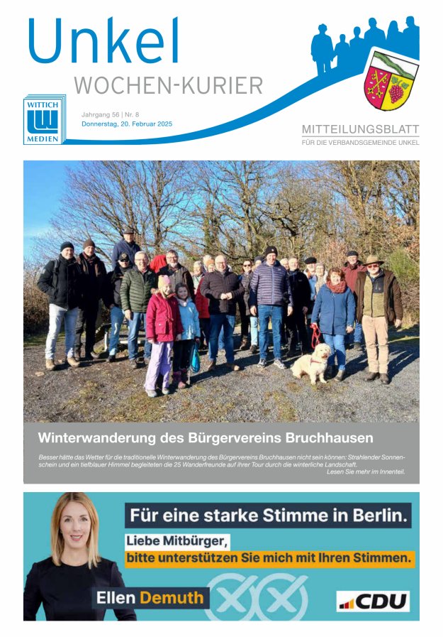 Wochen-Kurier Verbandsgemeinde Unkel Titelblatt 08/2025
