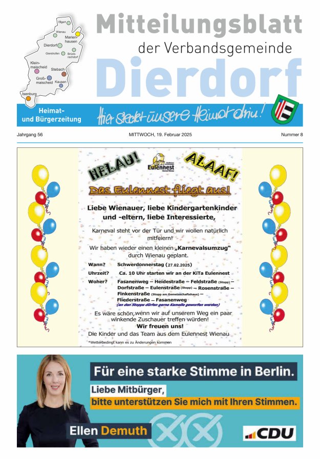 Mitteilungsblatt der Verbandsgemeinde Dierdorf Titelblatt 08/2025