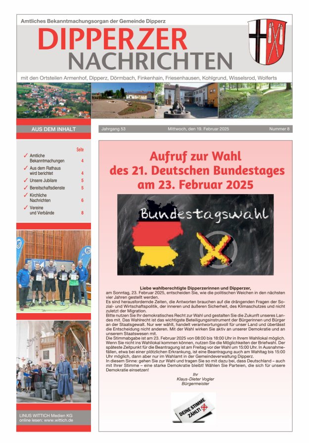 Dipperzer Nachrichten Titelblatt 08/2025