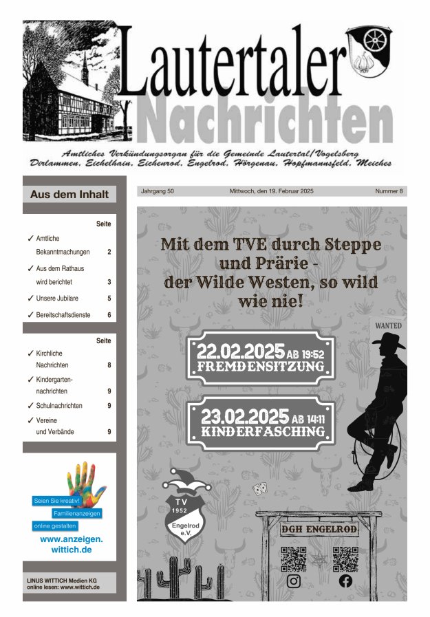 Lautertaler Nachrichten Titelblatt 08/2025