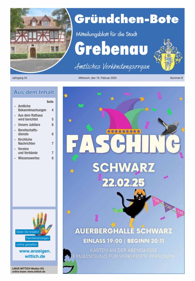 Grebenau - Gründchen Bote - Mitteilungsblatt für die Stadt Grebenau Titelblatt 08/2025