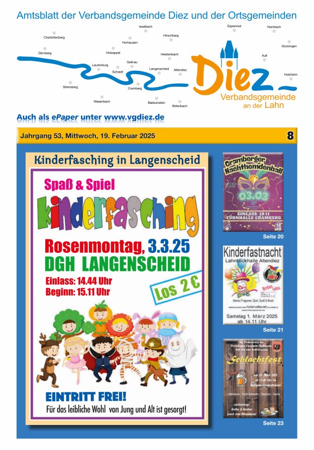 Mitteilungsblatt der Verbandsgemeinde Diez und der Ortsgemeinden Titelblatt 08/2025