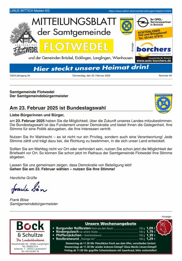 Mitteilungsblatt der Samtgemeinde Flotwedel Titelblatt 04/2025