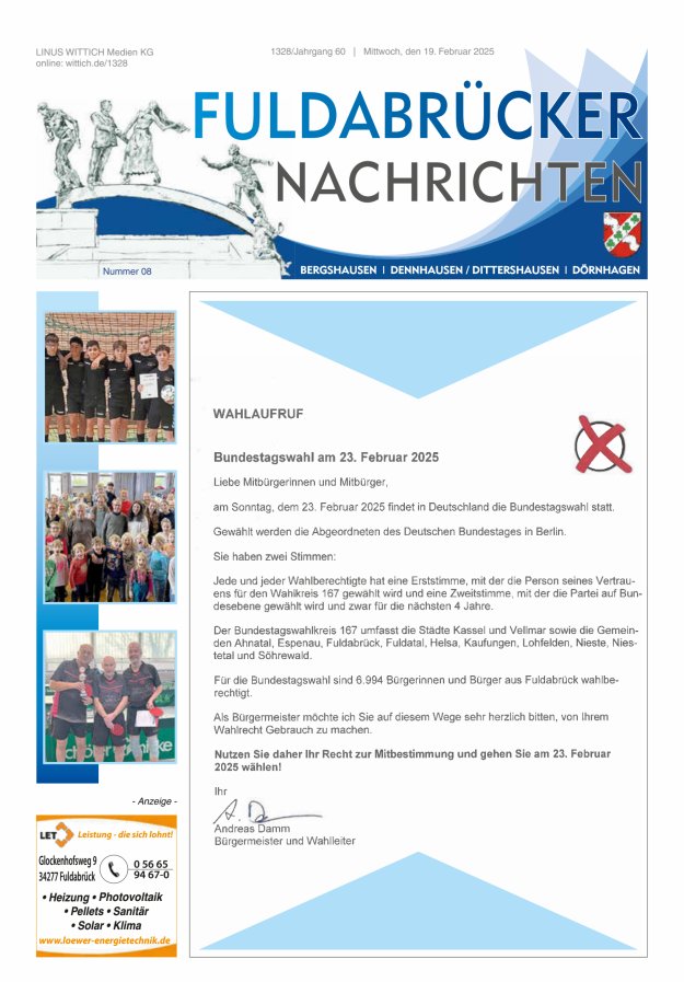 Fuldabrücker Nachrichten Titelblatt 08/2025