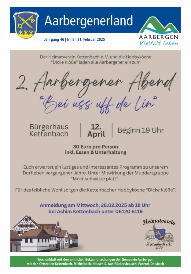Aarbergenerland - Wochenblatt mit den amtlichen Bekanntmachungen Titelblatt 08/2025