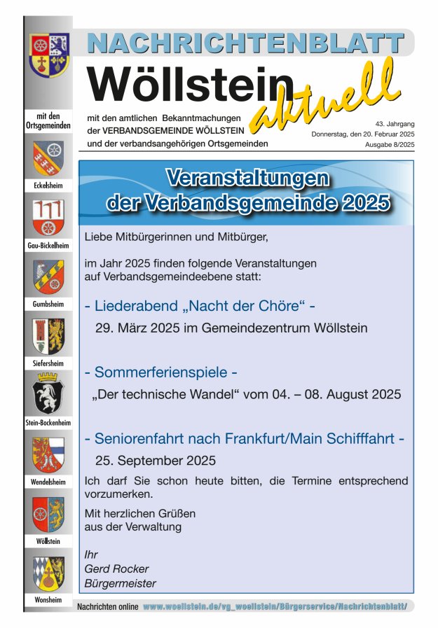 Nachrichtenblatt Wöllstein aktuell Titelblatt 08/2025