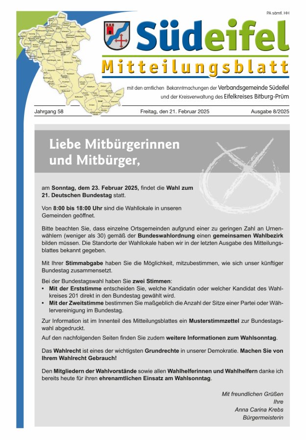 Mitteilungsblatt Südeifel Titelblatt 08/2025