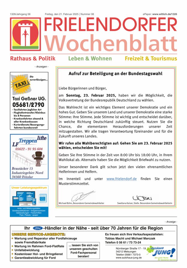 Frielendorfer Wochenblatt Titelblatt 08/2025