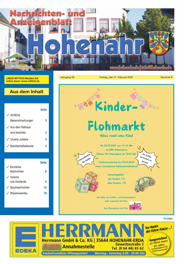 Nachrichten- und Anzeigenblatt für die Gemeinde Hohenahr Titelblatt 08/2025