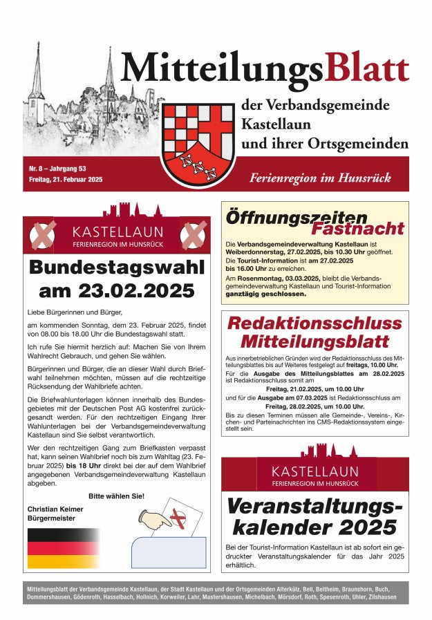 Mitteilungsblatt Kastellaun Titelblatt 08/2025